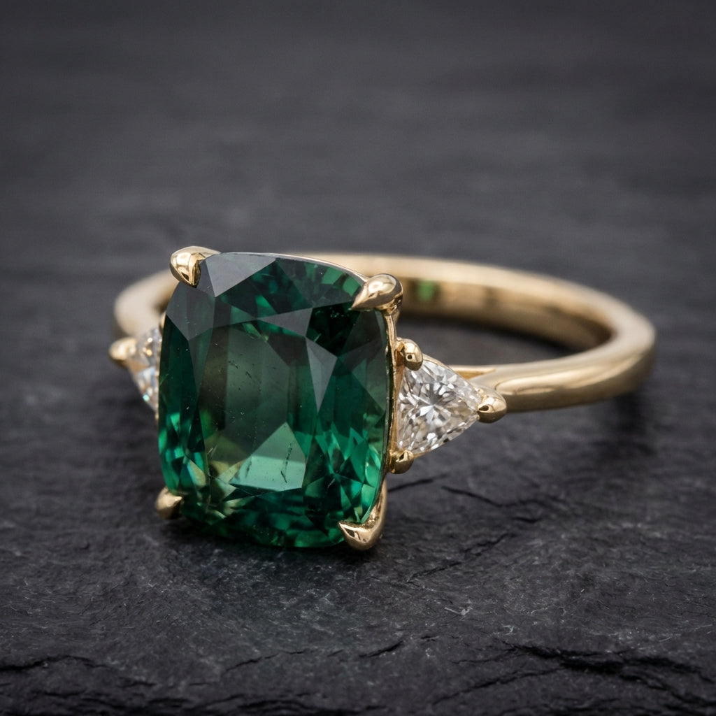 Vintage Gold & Green Stone Square Ring