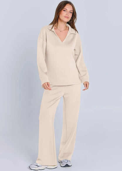 Relaxed Collar Pullover & Wide-leg Pants Set