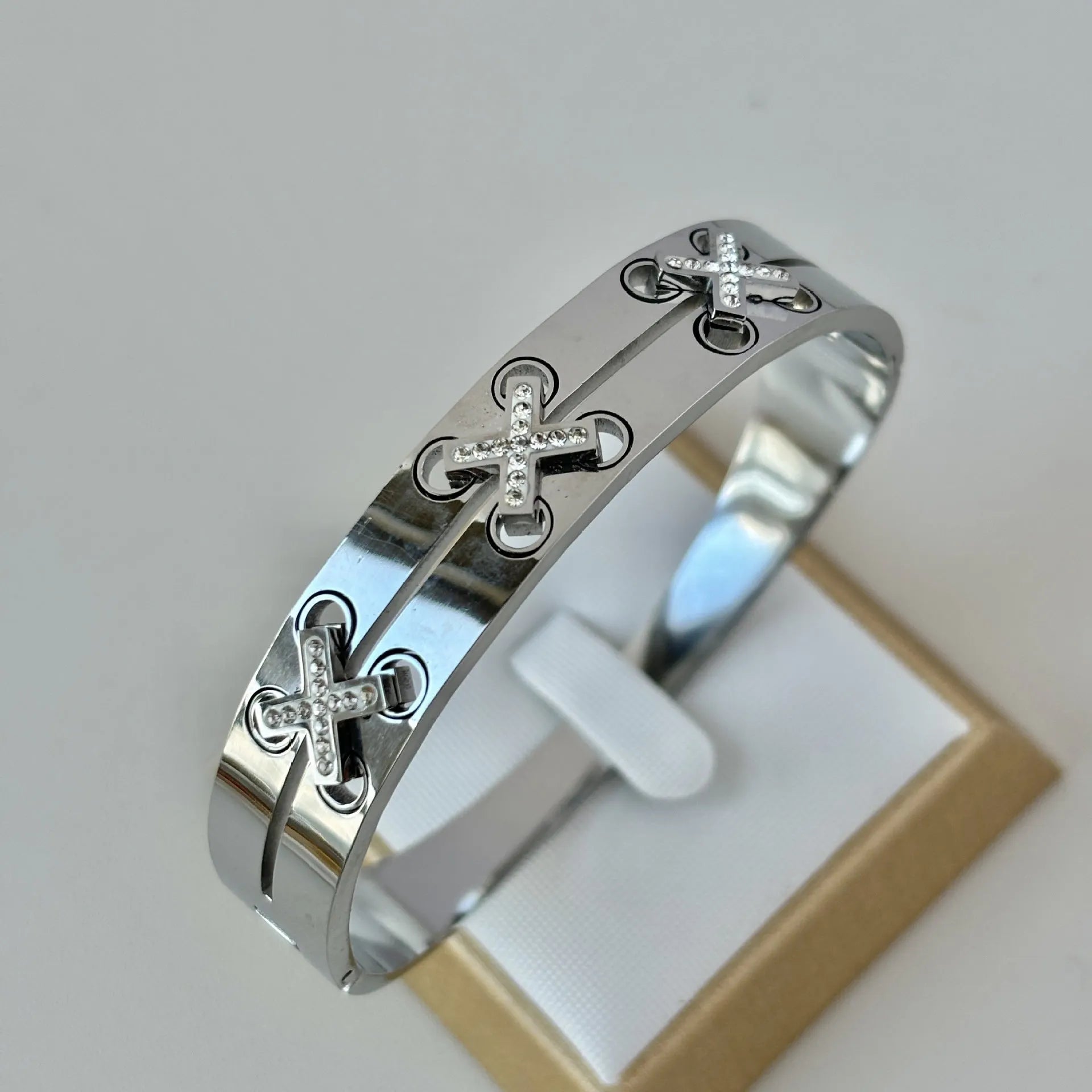 Vintage Crystal Cross Motif Bangle