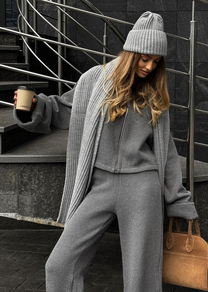 Avery Knit Lounge Set – Zip-up Jacket and Wide-leg Pants