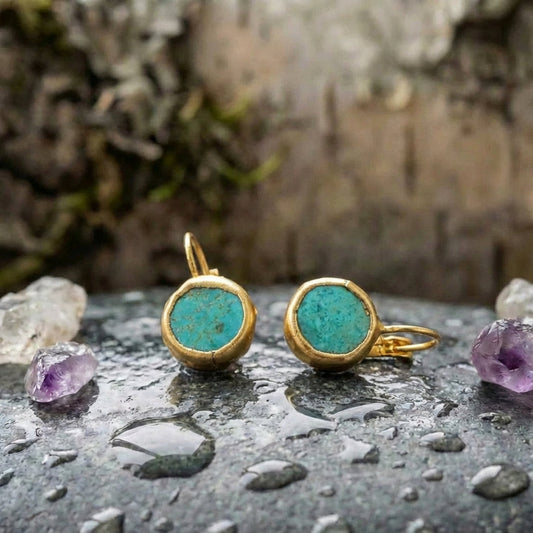 Gold Earrings With Turquoise Stone
