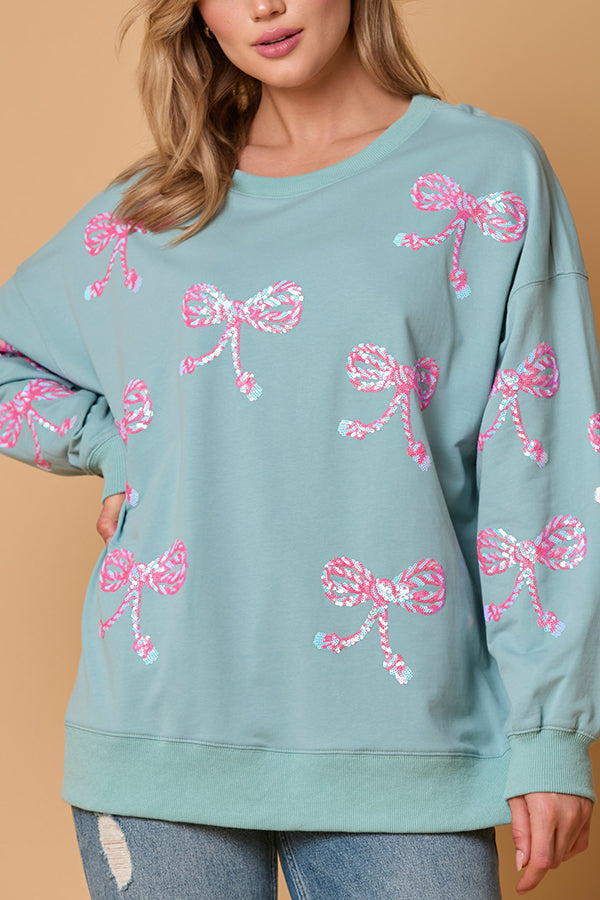 Christmas Bow Sequin Loose Long-sleeved Sweatshirt