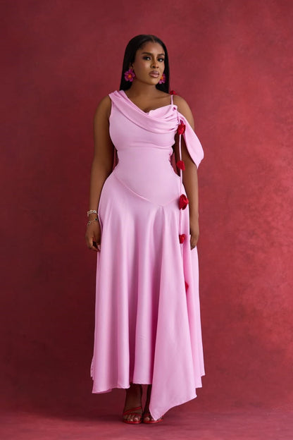 Asymmetrical Shoulder Cowl Neck Cami Maxi Dress