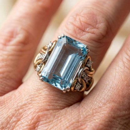 Vintage Blue Zirconia Layered Gold Ring