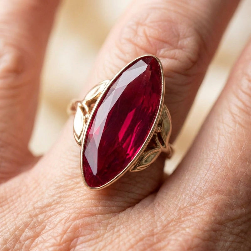 Vintage Garnet Oval Crystal Gold Ring