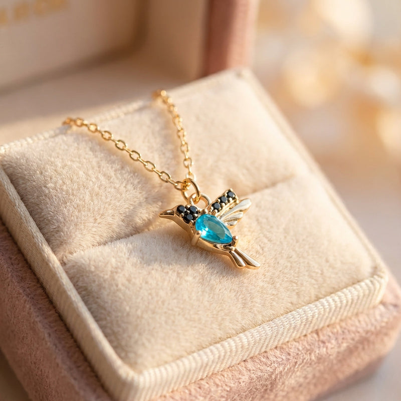Enamel And Zirconia Hummingbird Necklace