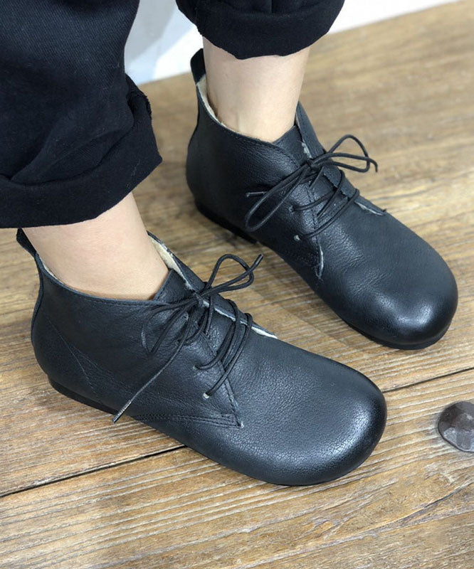 Black Flat Shoes for Lace Up Fuzzy Wool Lined Flat Shoes