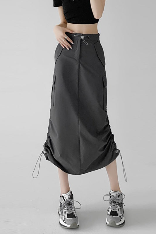 A-line Gray Cargo High Slit Skirt