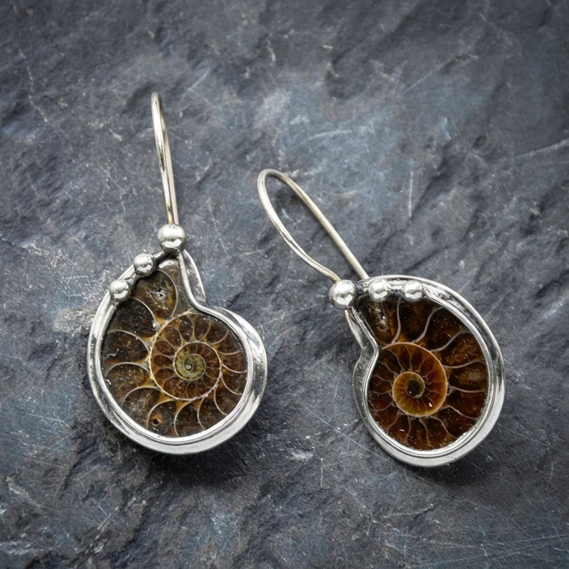 Vintage Ammonite Fossil Earrings