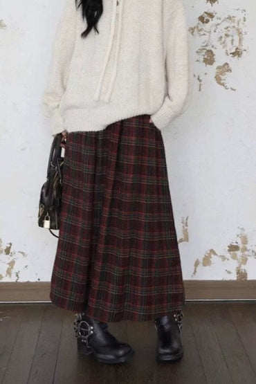 Burgundy Plaid A-line Skirt