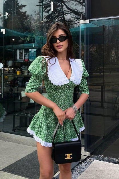 Peter Pan Collar Short Sleeve Mini Dress