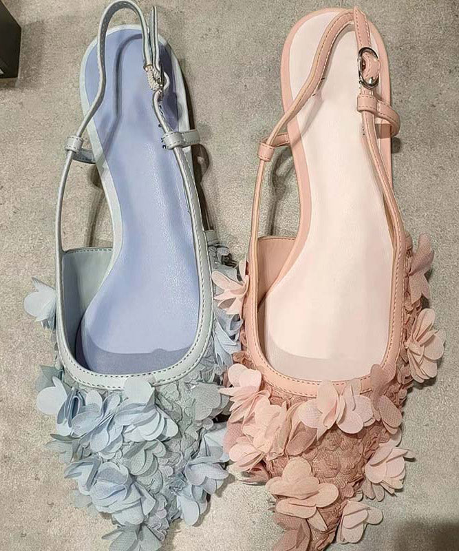 Light Green Satins Flowe Buckle Strap Flat Sandals