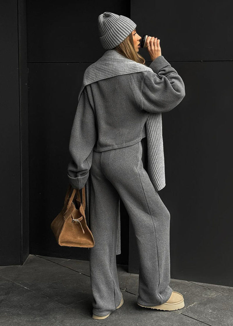 Avery Knit Lounge Set – Zip-up Jacket and Wide-leg Pants