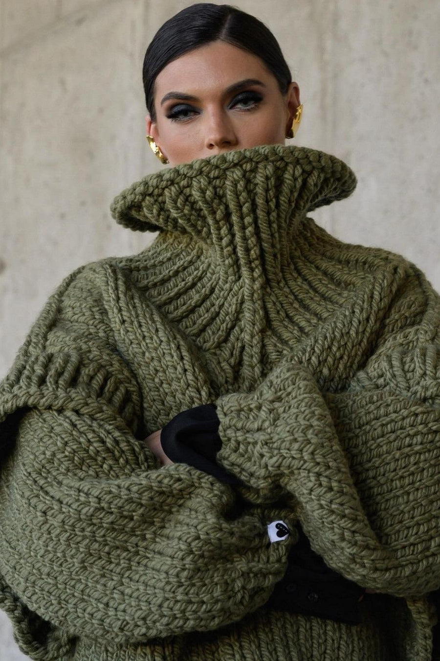 Patchwork Chunky Fluffy Turtleneck Sweater