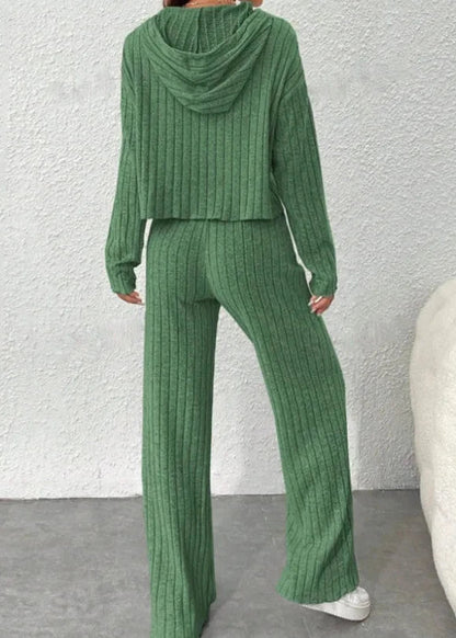 Striped Knit Long Hoodie and Pants Set