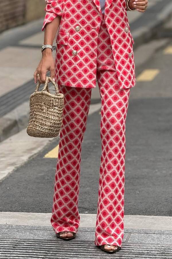 Geometric Print Pocket Suit Pants