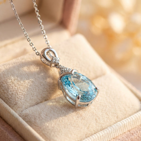 Vintage Silver colored Aqua Crystal Necklace