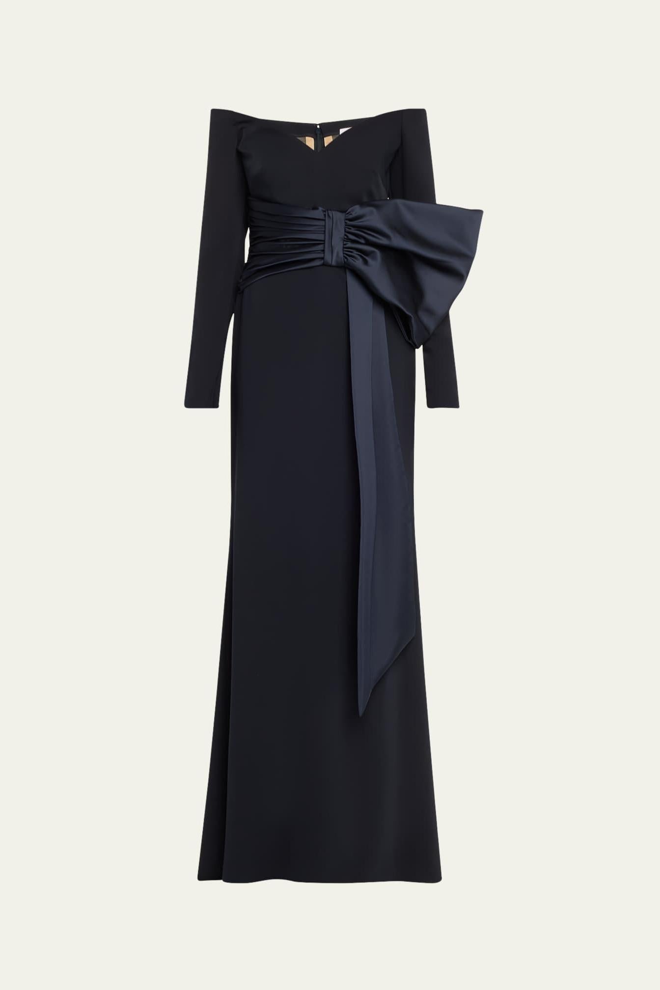 Bow Long Sleeve Off-shoulder Maxi Dress