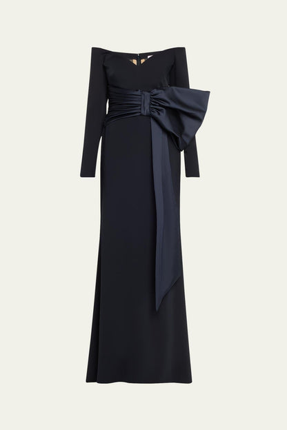 Bow Long Sleeve Off-shoulder Maxi Dress