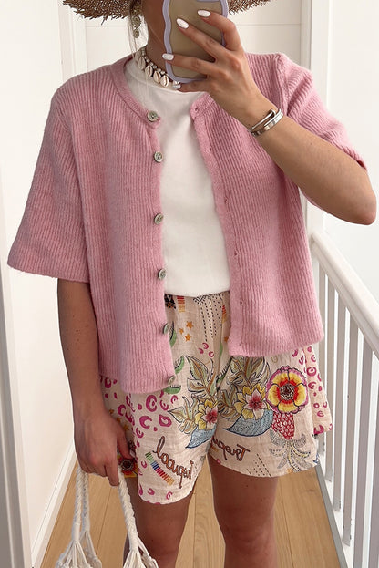 Color Buttoned Loose Knitted Cardigan