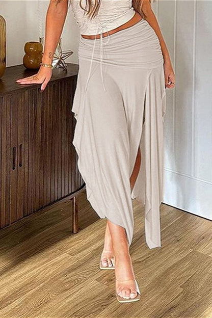 Low-waist Ruched Asymmetrical Skirt
