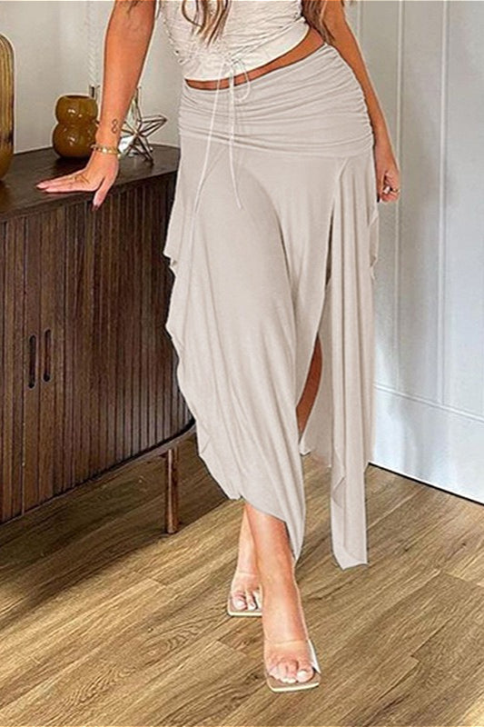 Low-waist Ruched Asymmetrical Skirt