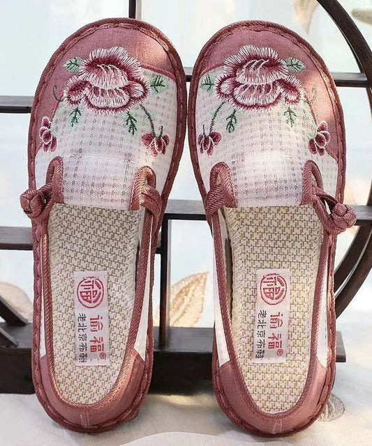 Embroidered Flat Feet Shoes Red Breathable Mesh