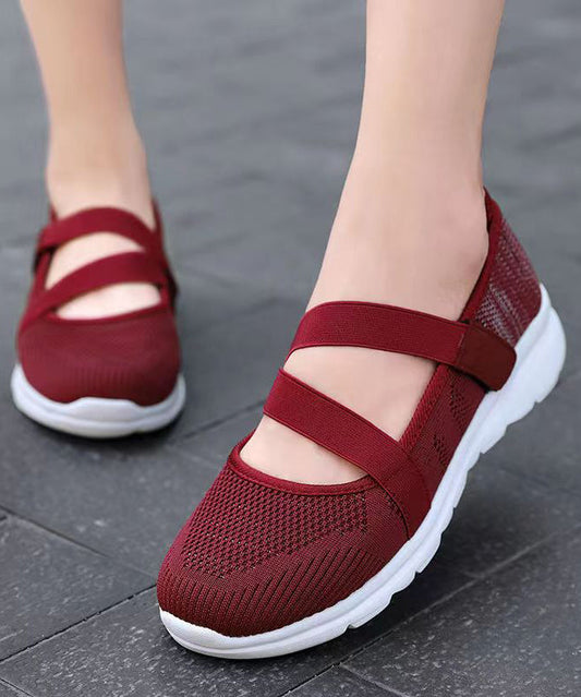 Splicing Flat Shoes Red Comfy Breathable Mesh