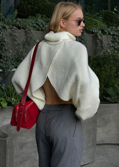 Aria – Oversized Turtleneck Sweater With Open Back