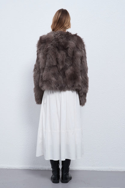 Faux Raccoon Fur Plush Coat With Retro Style