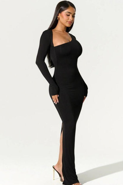 Eclipse Elegance - One-shoulder Slim-fit Maxi Dress