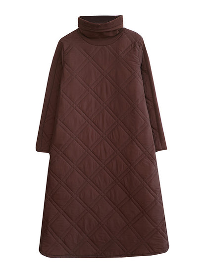 A-line Long Sleeves Color High-neck Midi Dresses