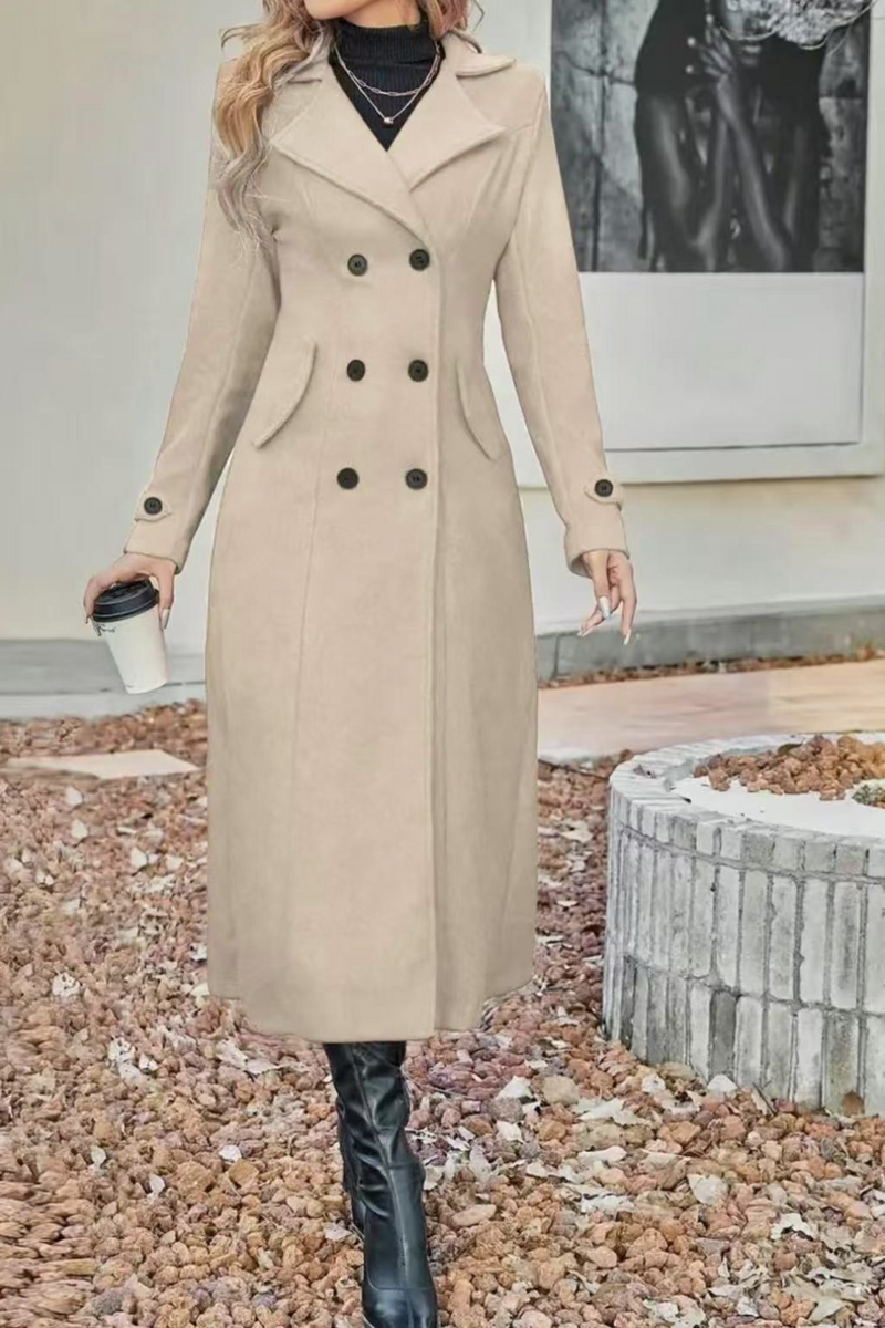 Wool Blend Lapel Double Breasted Overcoat