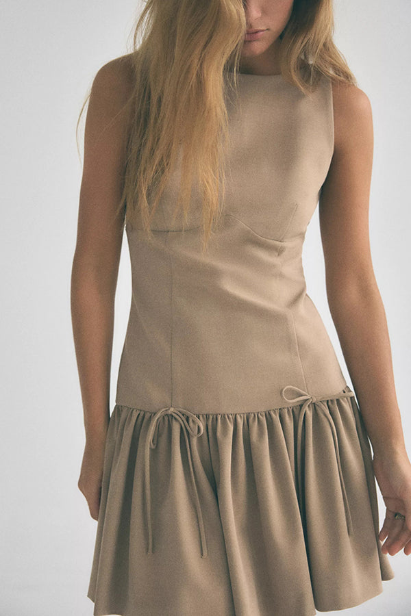 Velvet Bow Embellished Sleeveless Mini Dress