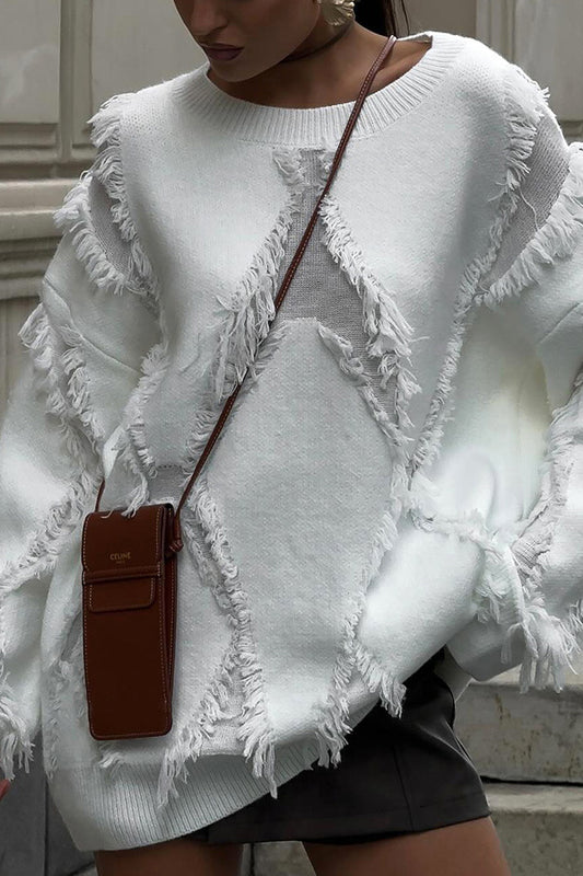 Fashionable Hollow Tassel Loose Sweater