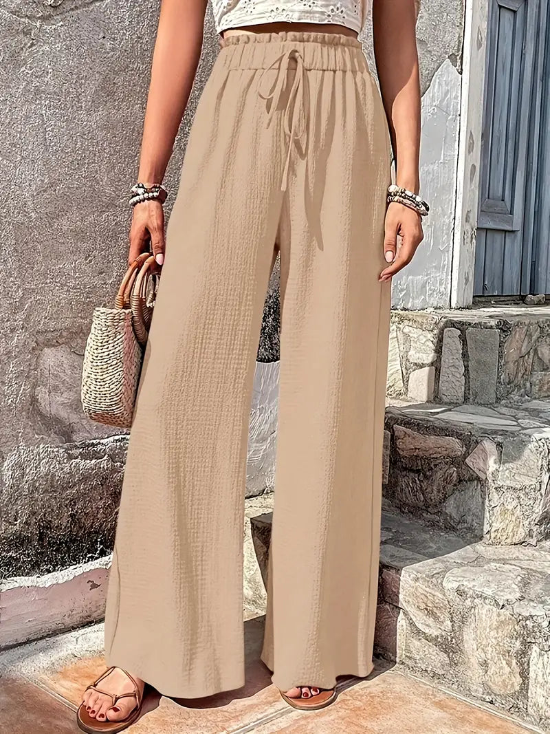 Color Drawstring High Waist Pants