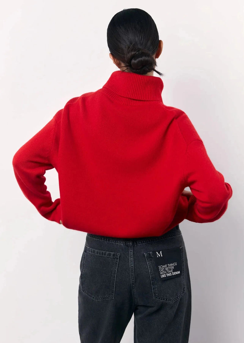 Red Turtleneck Knit Sweater
