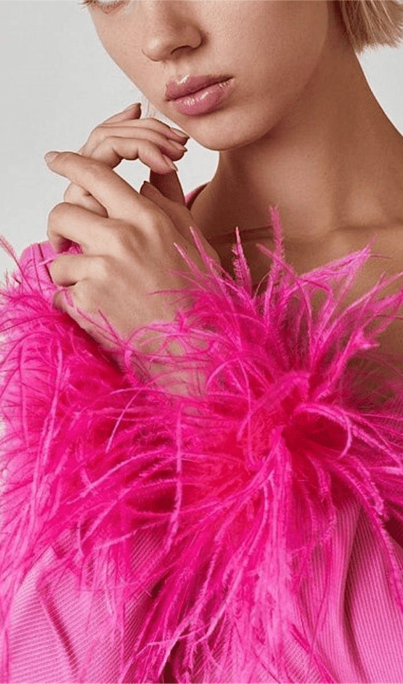 Stretch Long Sleeves Mini Dress in Hyper Pink