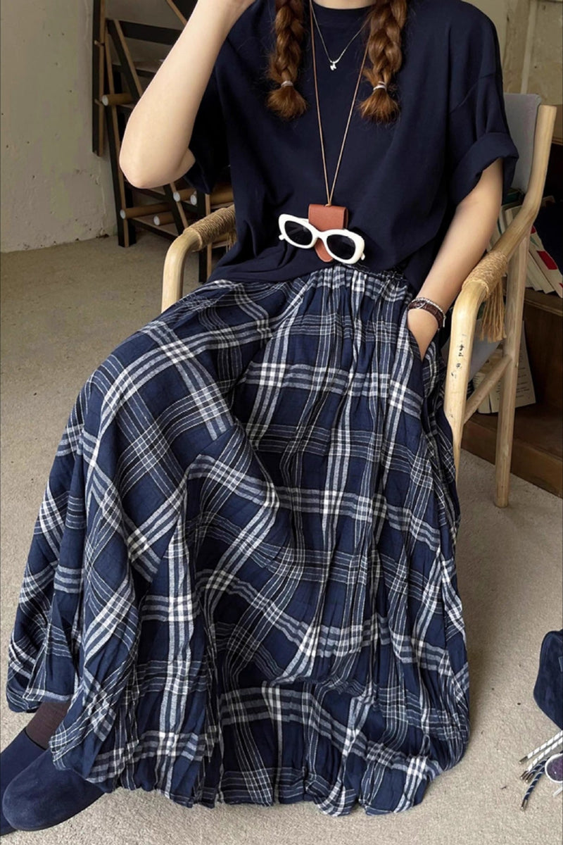 High-waist Plaid Flared Skirt