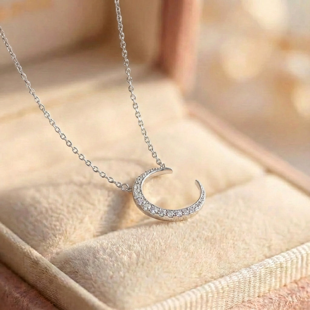 Vintage Moon Silver Necklace