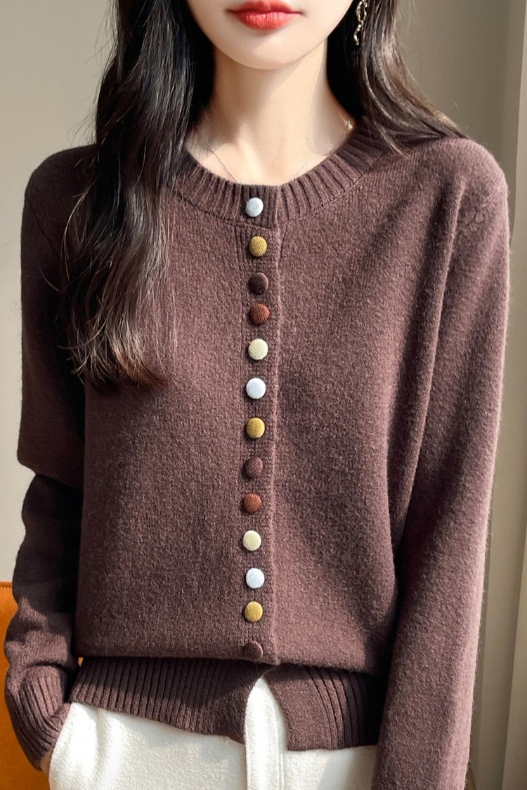 Color Button Velvet Cardigan