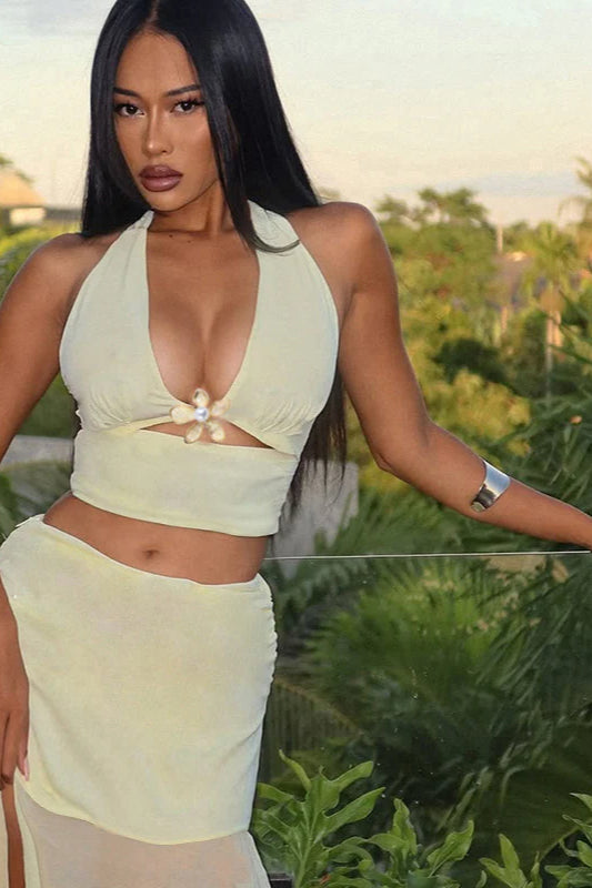 Metallic Halter Crop Set Maxi Dress