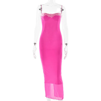 Lace Tube Party Dress High Waist Slim Fit Suspender Dresses Sleeveless Backless Long Dress for