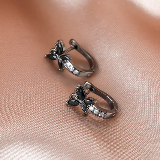 Black Onyx Flower Earrings