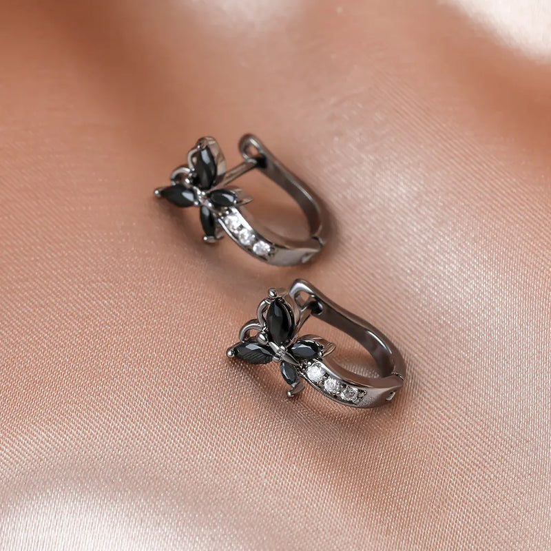 Black Onyx Flower Earrings