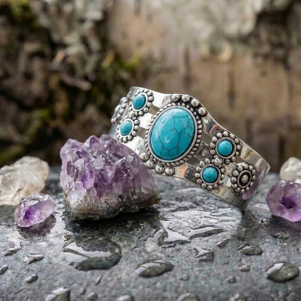 Vintage Charm Blue Stone Silver Bracelet