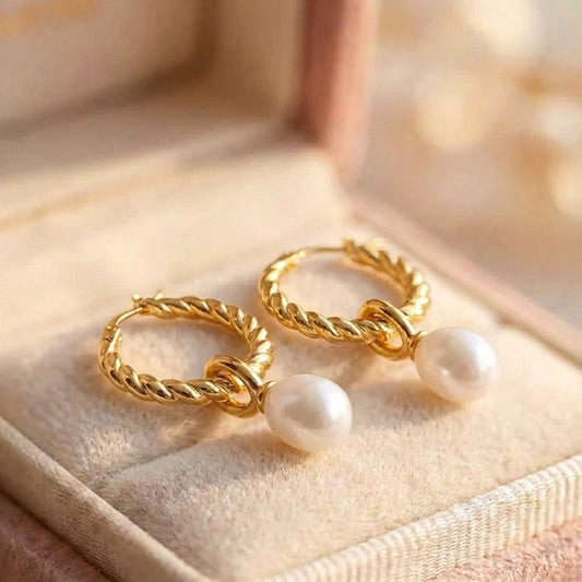 Classic Pearl Twist Freshwater Gold Earrings