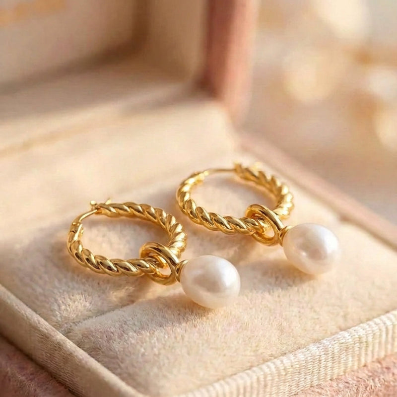 Classic Pearl Twist Freshwater Gold Earrings
