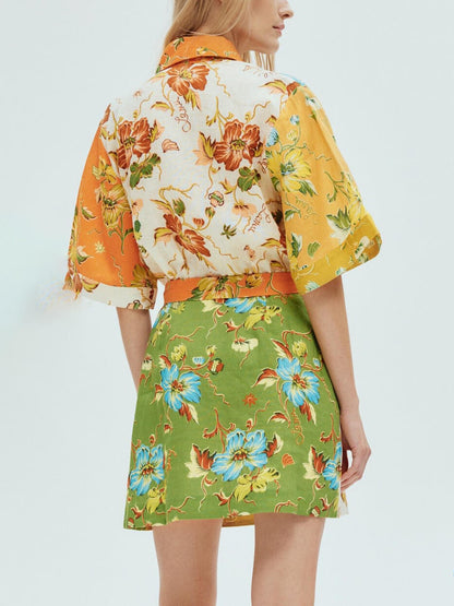 Unique Contrasting Print Mini Dress