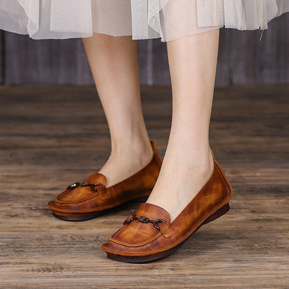 Summer Retro Leather Flat Shoes